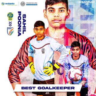 Congratulations, Sahil Poonia 🤩 Our 16-year-old boy has made the country proud, winning the Best Goalkeeper award on his debut tournament for India.

2️⃣ cleansheets in 4️⃣ matches, including one in the final vs Nepal. India claimed the SAFF U-17 crown 🏆
.
#DeshKaSapnaGoalApna #IndianFootball #ZincFootball #SAFFU17 #BackTheBlue 💙